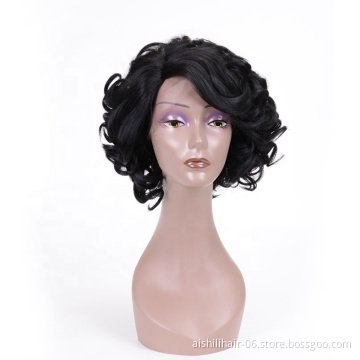 Aishili Wholesale Lace Front Wig Short Black Synthetic Wigs Lace Frontal Wig Spring Curly And Deep Wave For Women
